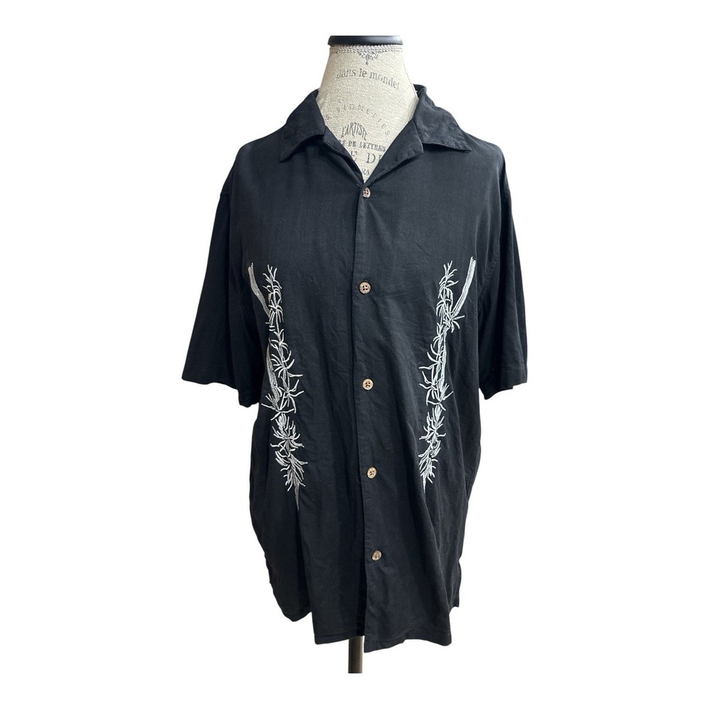 Island Republic Silk Hawaiian Shirt Mens Slate Blue Grey Short Sleeve Size XL